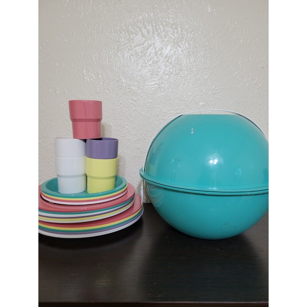 VTG Teal Green Mid Century Mod Ingrid Chicago Party Ball Picnic Camping Set 23